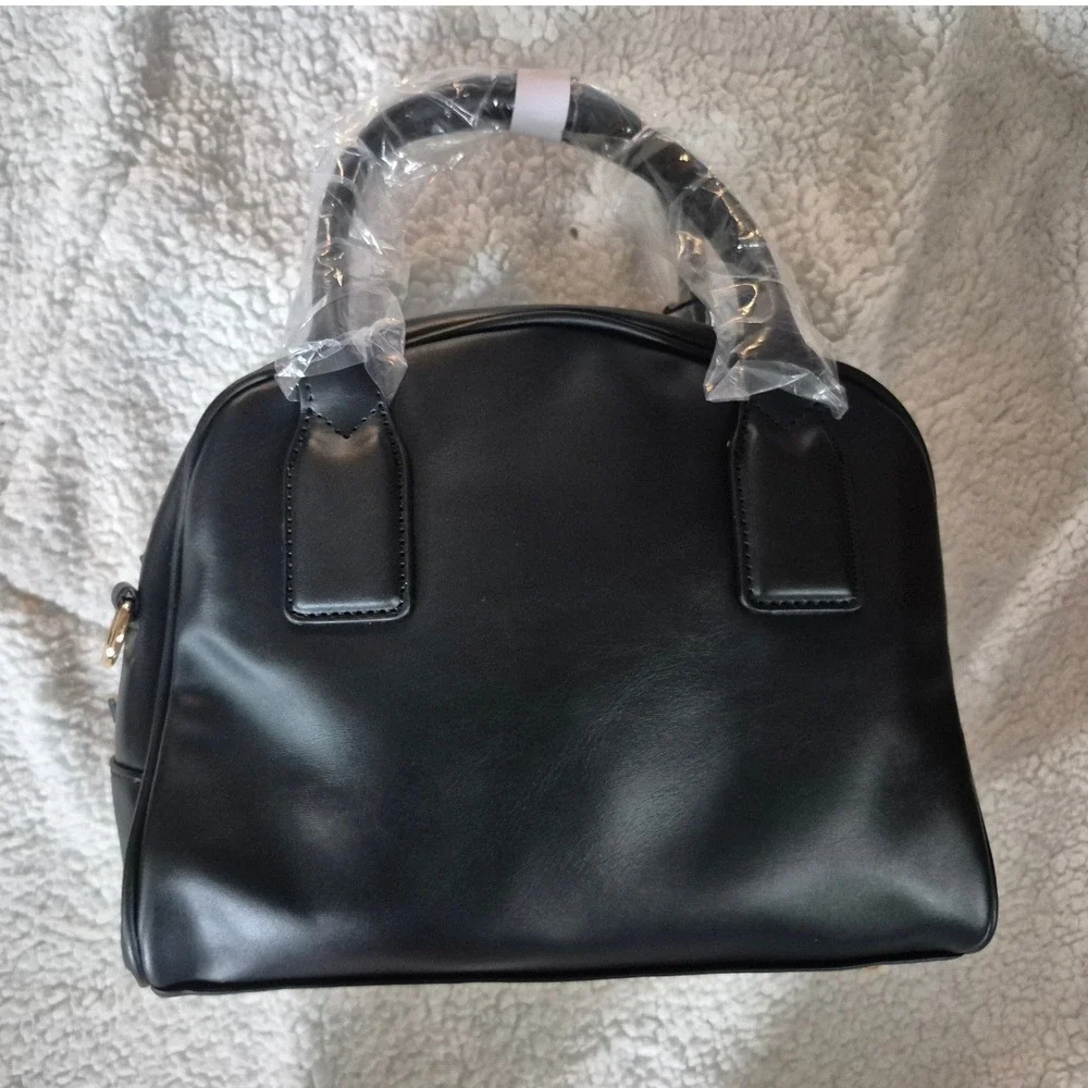 London Fog Mini Smooth PU Satchel Black Crossbody Handbag LFF24744-BLAK New